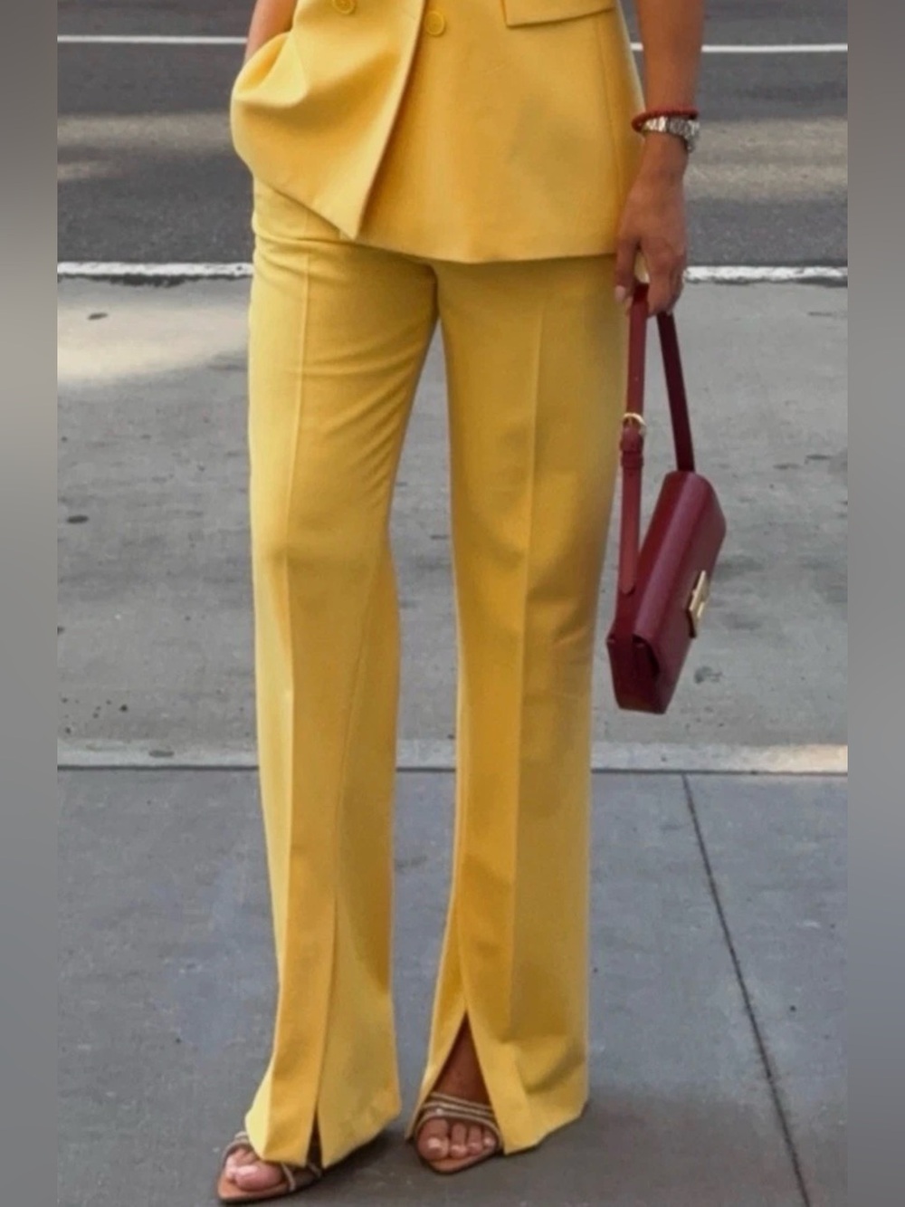 ZARA ZW COLLECTION FLARE DRESS PANTS WITH SIDE VENTS YELLOW SZ XXL NEW